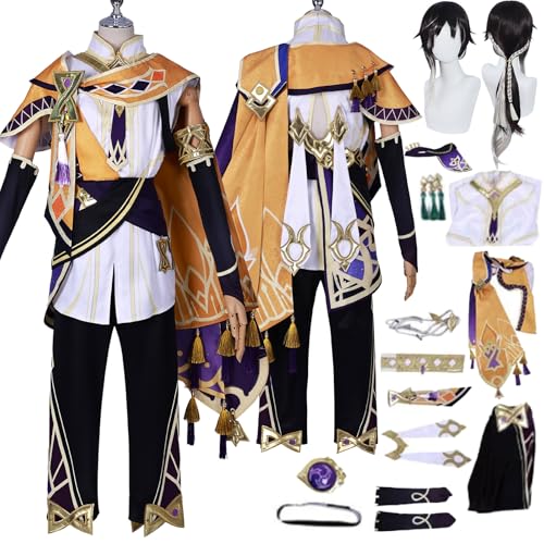 Anime Sethos Cosplay Uniform Kostüm Spiel Genshin Impact Cosplay Outfits mit Traveler Aether Rolle Jacke Uniform Rock Verkleidung Anzug Halloween Karneval Party Kleidung Zubehör Komplettset für Männer von Tjlmomo