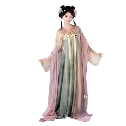 TjImomo Chinesisches Hanfu-Kleid für Damen antike Sommer-Tang-Stickerei Cosplay-Kostüm Anime-Hanfu-Outfits Halloween-Kostümparty Performance-Kleidung (Farbverlauf rosa grün) von Tjlmomo