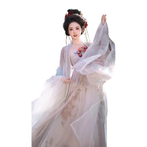 TjImomo Chinesisches Hanfu-Kleid für Frauen traditionelles Stickerei-Kostüm Anime-Hanfu-Outfits Cosplay Halloween Kostümparty Performance-Kleidung (Stickerei Beige) von Tjlmomo