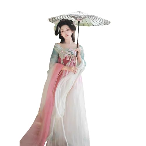 TjImomo Chinesisches Kleid für Frauen Hanfu-Kleid Cosplay Party Performance Rock Anzug Kleider Kostüm (Farbverlauf Pink (Brustlänge)) von Tjlmomo