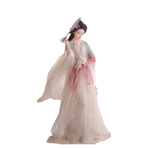 TjImomo Chinesisches Kleid für Frauen Hanfu-Kleid Cosplay Party Performance Rock Anzug Kleider Kostüm (Farbverlauf Pink (taillenlang)) von Tjlmomo