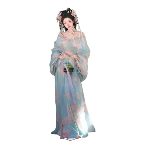 TjImomo Damen Antikes Chinesisches Hanfu-Kleid Party Performance Cosplay Kostüm Anime Hanfu Outfits Halloween Verkleidung Kleidung (Blaue Blumen) von Tjlmomo