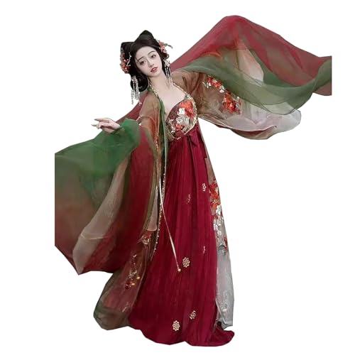 TjImomo Damen-Tang-Anzug im chinesischen Stil Hanfu-Kleid traditionelles Kleid antikes Langarm-Hanfu-Cosplay klassische Kostüme (Rot (Farbverlauf eingestellt)) von Tjlmomo