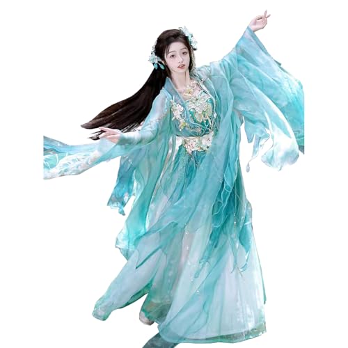 TjImomo Damenkleidung, traditionelles chinesisches Kostüm Hanfu-Kleider Cosplay-Kostüm Anime-Hanfu-Outfits Halloween ausgefallene Kleidung (Blau) von Tjlmomo