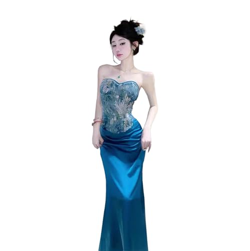 TjImomo Große Größe S-4XL Chinesisches Kleid für Frauen Antike Sommerstickerei Cosplay Kostüm Anime Hanfu Outfits Halloween Kostüm Party Performance Kleidung (Blaues Oberteil + Rock) von Tjlmomo