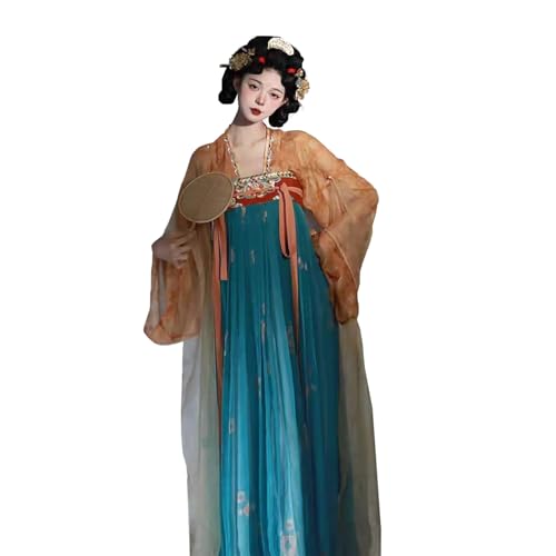 TjImomo Hanfu Kleid Frauen Alte Sommer Tang Stickerei Cosplay Kostüm Anime Hanfu Outfits Halloween Kostüm Party Leistung Kleidung (Gelb + Blau (Set)) von Tjlmomo