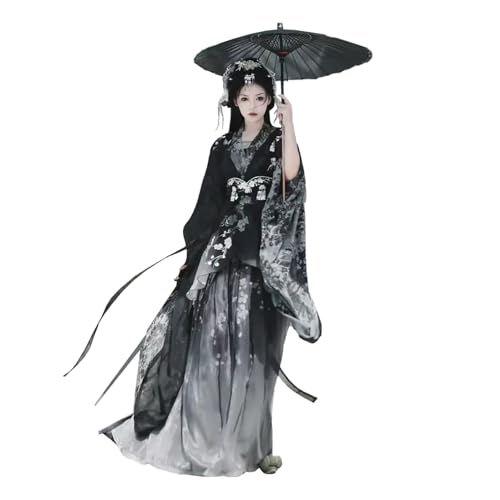 TjImomo Hanfu-Kleid für Damen, traditioneller chinesischer bestickter Maxirock Cosplay-Kostüm Anime-Hanfu-Outfits Halloween Kostümparty Performance-Kleidung (Schwarz (Anzug)) von Tjlmomo