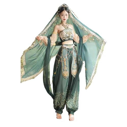 TjImomo Hanfu-Kleid für Damen für Cosplay-Kostüm Anime Hanfu-Outfits Halloween Kostümparty Performance-Kleidung (Grün (komplettes Set)) von Tjlmomo