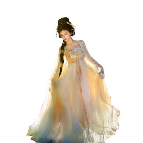 TjImomo Hanfu-Kleid für Damen traditionelles Stickerei-Kostüm Anime-Hanfu-Outfits, Cosplay Halloween Kostümparty Performance-Kleidung Kostüm (Gelber Anzug) von Tjlmomo