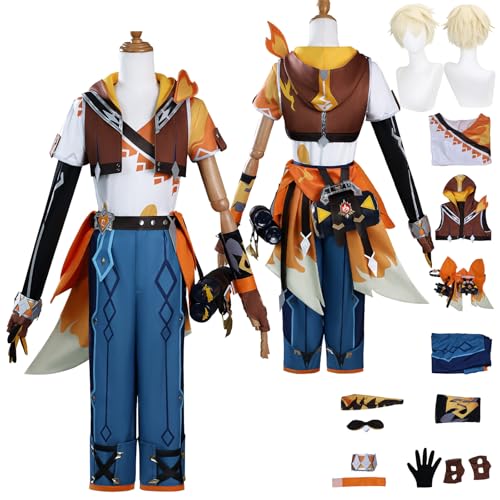 Tjlmomo Anime Bennett New Skin Cosplay Uniform Kostüm Spiel Cosplay Outfits mit Perücke Rolle Genshin Impact Uniform Rock Verkleidung Anzug Halloween Karneval Party Zubehör Komplettset für Männer von Tjlmomo