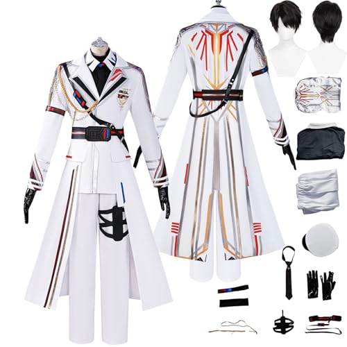 Tjlmomo Anime Caleb Pilots Weiß Cosplay Uniform Kostüm Spiel Cosplay Outfits mit Perücke Rolle Uniform Rock Verkleidung Anzug Halloween Karneval Party Kleidung Zubehör Komplettset für Männer von Tjlmomo