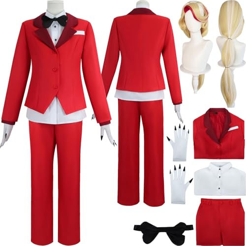 Tjlmomo Anime Charlie Morningstar Cosplay Uniform Kostüm Spiel Hazbin Hotel Cosplay Outfits mit Perücke Rolle Angel Dust Niffty Uniform Verkleidung Anzug Halloween Karneval Party Kleidung für Frauen von Tjlmomo