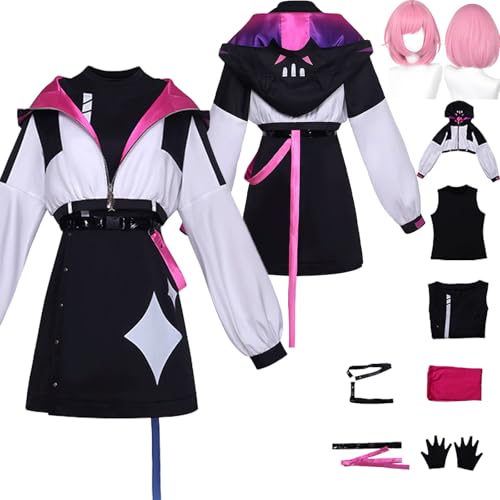 Tjlmomo Anime Emu Otori Set Cosplay Uniform Kostüm Spiel Project Sekai Colourful Stage Cosplay Outfits mit Perücke Rolle MEIKO Uniform Rock Verkleidung Anzug Halloween Karneval Komplettset für Frauen von Tjlmomo