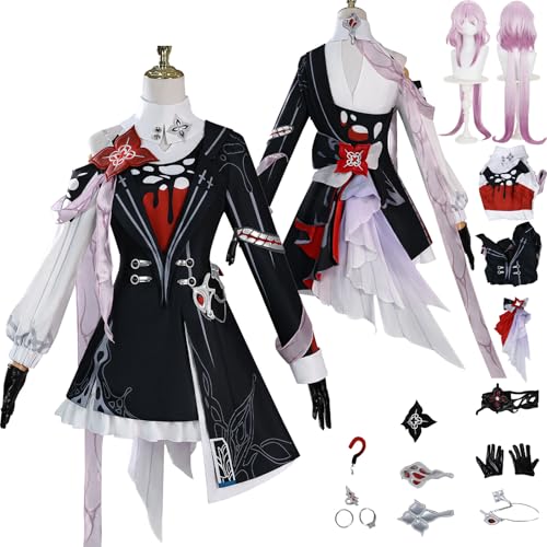 Tjlmomo Anime Evernight Cosplay Uniform Kostüm Spiel Cosplay Outfits mit Perücke Rolle Honkai Star Rail Uniform Rock Verkleidung Anzug Halloween Karneval Party Kleidung Zubehör Komplettset für Frauen von Tjlmomo