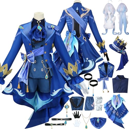 Tjlmomo Anime Furina Cosplay Uniform Kostüm Spiel Genshin Impact Cosplay Outfits mit Perücke Rolle Varesa Uniform Rock Verkleidung Halloween Karneval Party Kleidung Zubehör Komplettset für Frauen von Tjlmomo