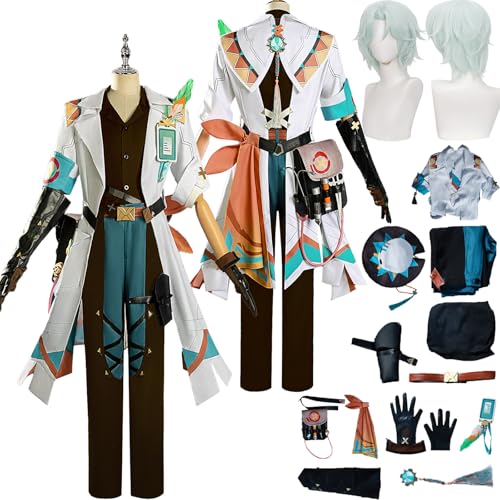 Tjlmomo Anime Ifa Cosplay Uniform Kostüm Spiel Genshin Impact Cosplay Outfits mit Perücke Rolle Arlecchino Uniform Rock Verkleidung Halloween Karneval Party Kleidung Zubehör Komplettset für Männer von Tjlmomo