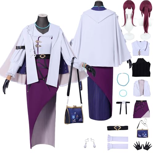 Tjlmomo Anime Kafka Cosplay Uniform Kostüm Spiel Cosplay Outfits mit Perücke Rolle Honkai Star Rail Uniform Rock Verkleidung Anzug Halloween Karneval Party Kleidung Zubehör Komplettset für Frauen von Tjlmomo