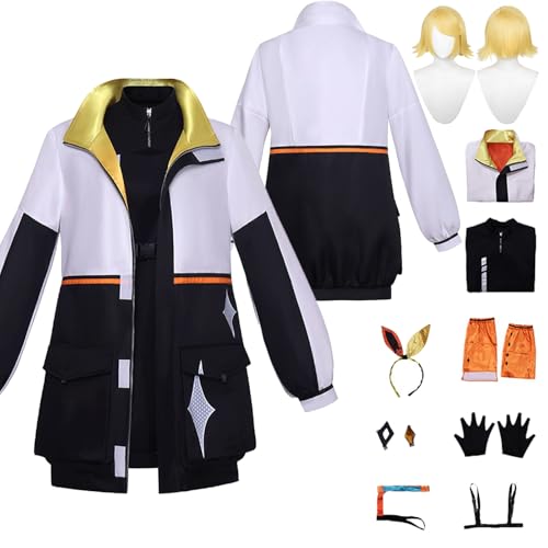 Tjlmomo Anime Kagamine Rin Short top Cosplay Uniform Kostüm Spiel Project Sekai Colourful Stage Cosplay Outfits mit Perücke Rolle Emu Otori Uniform Verkleidung Anzug Halloween Komplettset für Frauen von Tjlmomo
