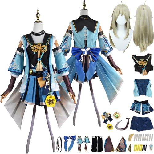 Tjlmomo Anime Kirara Cosplay Kostüm Spiel Genshin Impact Cosplay Outfits mit Perücke Rolle Varesa Uniform Rock Verkleidung Halloween Karneval Party Kleidung Zubehör Komplettset für Frauen von Tjlmomo