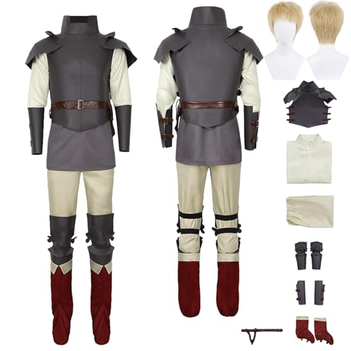 Tjlmomo Anime Laios Touden Cosplay Uniform Kostüm Spiel Delicious in Dungeon Cosplay Outfits mit Perücke Rolle Chilchuck Tims Uniform Rock Verkleidung Anzug Halloween Party Komplettset für Männer von Tjlmomo