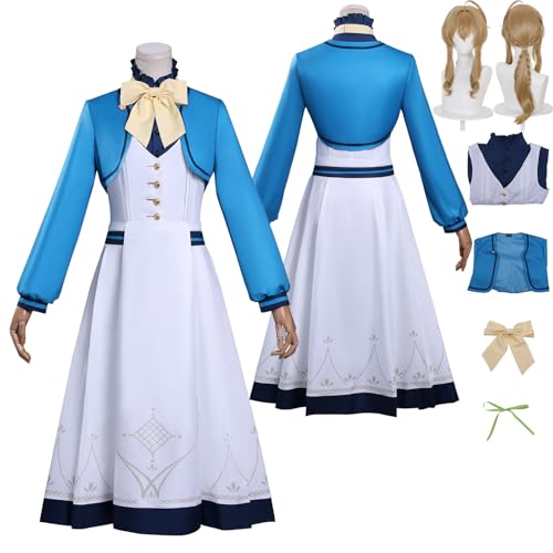 Tjlmomo Anime Monica Everett Blaues Cosplay Uniform Kostüm Spiel Cosplay Outfits mit Perücke Rolle Uniform Rock Verkleidung Anzug Halloween Karneval Party Kleidung Zubehör Komplettset für Frauen von Tjlmomo