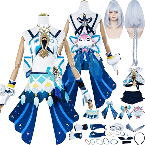 Tjlmomo Anime Mualani Cosplay Uniform Kostüm Spiel Genshin Impact Cosplay Outfits mit Perücke Rolle Varesa Uniform Rock Verkleidung Halloween Karneval Party Kleidung Zubehör Komplettset für Frauen von Tjlmomo