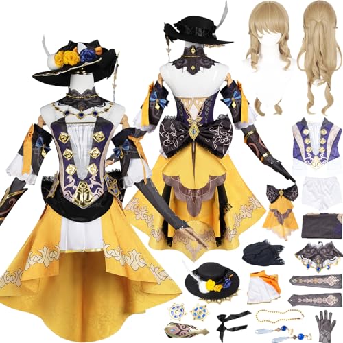 Tjlmomo Anime Navia Cosplay Uniform Kostüm Spiel Genshin Impact Cosplay Outfits mit Perücke Rolle Varesa Uniform Rock Verkleidung Halloween Karneval Party Kleidung Zubehör für Frauen von Tjlmomo