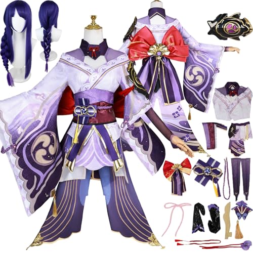 Tjlmomo Anime Raiden Shogun Cosplay Kostüm Upgrade-Edition Spiel Genshin Impact Cosplay Outfits mit Perücke Rolle Varesa Uniform Rock Verkleidung Halloween Karneval Party Kleidung Zubehör für Frauen von Tjlmomo