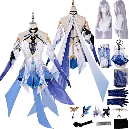 Tjlmomo Anime Skirk Cosplay Uniform Kostüm Spiel Genshin Impact Cosplay Outfits mit Perücke Rolle Varesa Uniform Rock Verkleidung Halloween Karneval Party Kleidung Zubehör Komplettset für Frauen von Tjlmomo