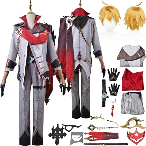 Tjlmomo Anime Tartaglia Cosplay Kostüm Spiel Genshin Impact Cosplay Outfits mit Perücke Rolle Kinich Uniform Rock Verkleidung Halloween Karneval Party Kleidung Zubehör Komplettset für Männer von Tjlmomo