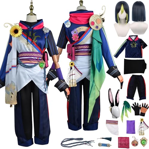 Tjlmomo Anime Tighnari Cosplay Uniform Kostüm Spiel Genshin Impact Cosplay Outfits mit Lan Yan Rolle Taschen Uniform Rock Verkleidung Anzug Halloween Karneval Party Kleidung Zubehör Komplettset für Fr von Tjlmomo