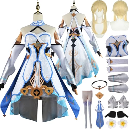 Tjlmomo Anime Traveler Lumine Cosplay Kostüm Spiel Genshin Impact Cosplay Outfits mit Perücke Rolle Varesa Uniform Rock Verkleidung Halloween Karneval Party Kleidung Zubehör Komplettset für Frauen von Tjlmomo