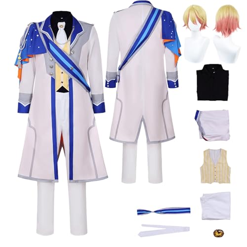 Tjlmomo Anime Tsukasa Tenma Blue Cosplay Uniform Kostüm Spiel Project Sekai Colourful Stage Cosplay Outfits mit Perücke Rolle Rui Kamishiro Uniform Rock Verkleidung Anzug Halloween Party für Männer von Tjlmomo