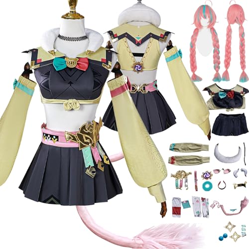 Tjlmomo Anime Varesa Cosplay Uniform Kostüm Spiel Genshin Impact Cosplay Outfits mit Perücke Rolle Mualani Uniform Rock Verkleidung Halloween Karneval Party Kleidung Zubehör Komplettset für Frauen von Tjlmomo