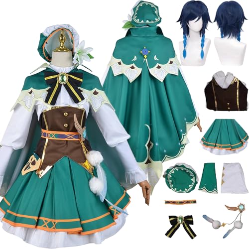 Tjlmomo Anime Venti Cosplay Uniform Kostüm Spiel Genshin Impact Cosplay Outfits mit Perücke Rolle Varesa Uniform Rock Verkleidung Halloween Karneval Party Kleidung Zubehör Komplettset für Frauen von Tjlmomo