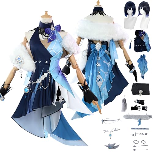Tjlmomo Anime Yelan Neue Haut Cosplay Uniform Kostüm Spiel Cosplay Genshin Impact Outfits mit Perücke Rolle Uniform Rock Verkleidung Anzug Halloween Karneval Party Zubehör Komplettset für Frauen von Tjlmomo