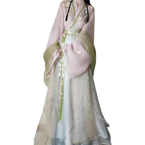 Tjlmomo Damen Chinesisches Hanfu Antike Sumer Tang Stickerei Cosplay Kostüm Anime Hanfu Outfits Halloween Kostüm Party Performance Kleidung (Hellrosa (5er-Set)) von Tjlmomo