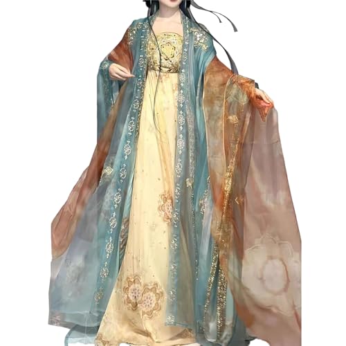 Tjlmomo Damenkleidung Tang-Anzug - Traditionelle Hanfu-Kleider im antiken chinesischen Stil Cosplay-Kostüm Performance-Party-Kostüm (Grün + Gelb Set) von Tjlmomo