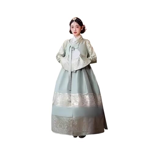 Tjlmomo Hanbok-Kleid für Damen, uraltes koreanisches traditionelles Kleid, Outfit mit Blumenstickerei, Cosplay, Nationalkostüm (Grün) von Tjlmomo