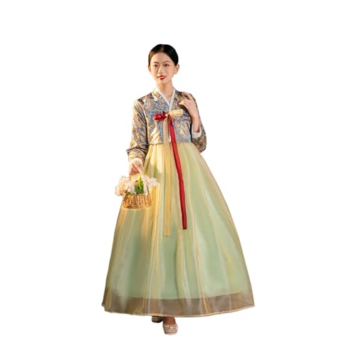 Tjlmomo Hanbok-Kleid für Damen uraltes koreanisches traditionelles Outfit mit Blumenstickerei nationales Cosplay-Kostüm (Grüner Rock) von Tjlmomo