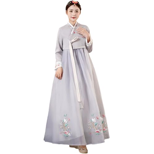 Tjlmomo Hanbok Kleid für Frauen koreanisches altes traditionelles Kleid Outfit mit Blumenstickerei Cosplay Nationalkostüm (GrayTop-GrayDress) von Tjlmomo