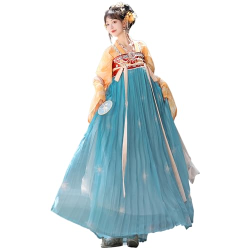 Tjlmomo Hanfu-Kleid Tang-Dynastie-Stil für Damen mit schwerer Stickerei traditionelles chinesisches antikes Outfit Tang-Anzug Cosplay-Kostüm komplettes Set elegante nationale Sommertanzkleidung (Blau) von Tjlmomo