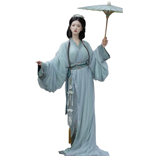 Tjlmomo Hanfu-Kleid für Damen, chinesisches altes Mädchen, Hanfu-Outfit, traditioneller Rock mit lockerer Passform, Bühnenauftritt, Cosplay, Halloween-Kostüm (Blau) von Tjlmomo