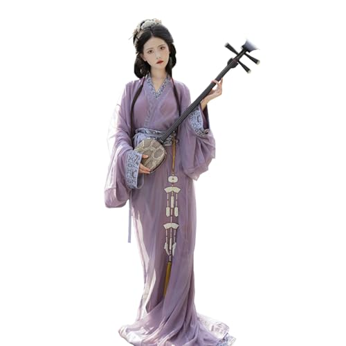 Tjlmomo Hanfu-Kleid für Damen, chinesisches altes Mädchen, Hanfu-Outfit, traditioneller Rock mit lockerer Passform, Bühnenauftritt, Cosplay, Halloween-Kostüm (Lila) von Tjlmomo