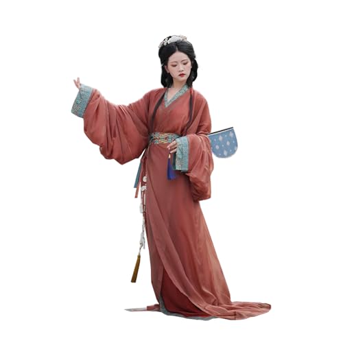 Tjlmomo Hanfu-Kleid für Damen, chinesisches altes Mädchen, Hanfu-Outfit, traditioneller Rock mit lockerer Passform, Bühnenauftritt, Cosplay, Halloween-Kostüm (Rot) von Tjlmomo