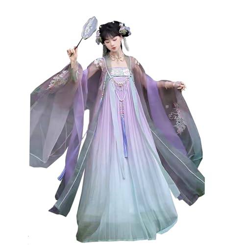 Tjlmomo Hanfu-Kleid für Damen, chinesisches altes Mädchen, Hanfu-Outfit, traditionelles Cosplay, Bühnenauftritt, Halloween-Kostüm (Lila Farbverlauf) von Tjlmomo
