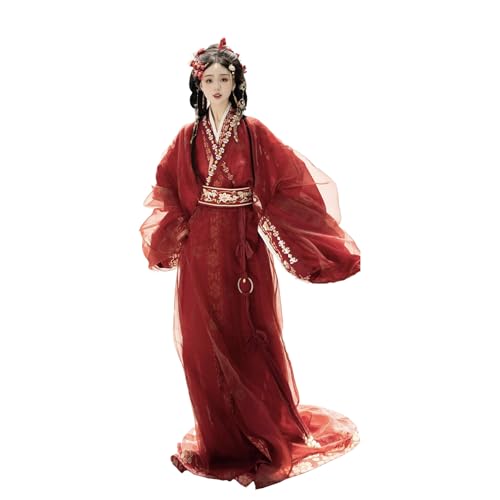 Tjlmomo Hanfu-Kleid für Damen, chinesisches antikes Outfit, traditionelles Tang-Anzug-Kostüm mit lockerer Passform, Halloween, Cosplay, Bühnenkostüm (Rot) von Tjlmomo