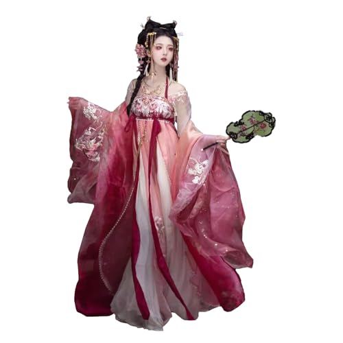 Tjlmomo Hanfu-Kleid für Damen, für chinesisches altes Mädchen, Hanfu-Outfit, traditionelles Bühnenkostüm, Cosplay, Halloween-Kostüm (Rot) von Tjlmomo