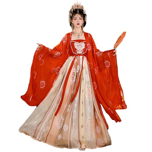 Tjlmomo Hanfu-Kleid für Damen mit schwerer Stickerei chinesisches antikes Outfit traditionelles Tang-Anzug-Kostüm für Mädchen elegante nationale Sommertanzkleidung, lockere Passform (Rot) von Tjlmomo