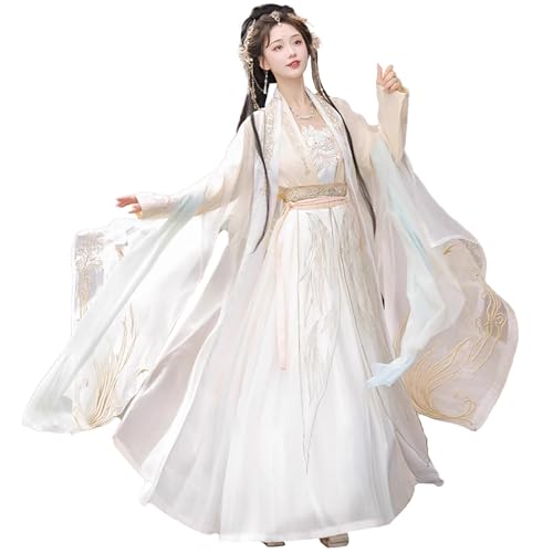 Tjlmomo Hanfu-Kleid für Damen mit schwerer Stickerei traditionelles chinesisches antikes Outfit Tang-Anzug Cosplay Kostüm komplettes Set elegante nationale Sommertanzkleidung lockere Passform (White) von Tjlmomo